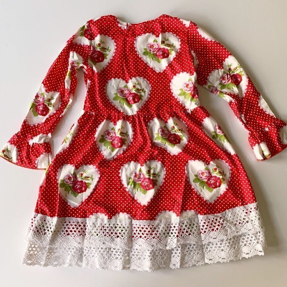 NEW Adorable Sweetness Girl Red Hearts Floral Dress 5T - Picture 2 of 13